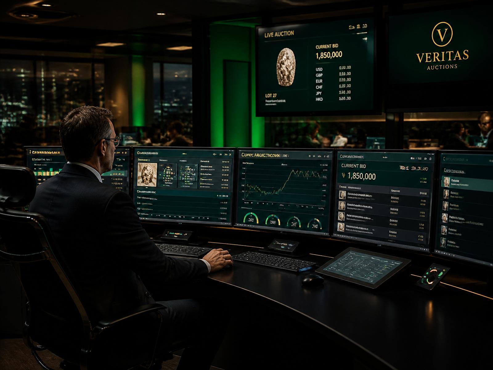 Sala de operações e monitoramento de leilão ao vivo na plataforma Vantia